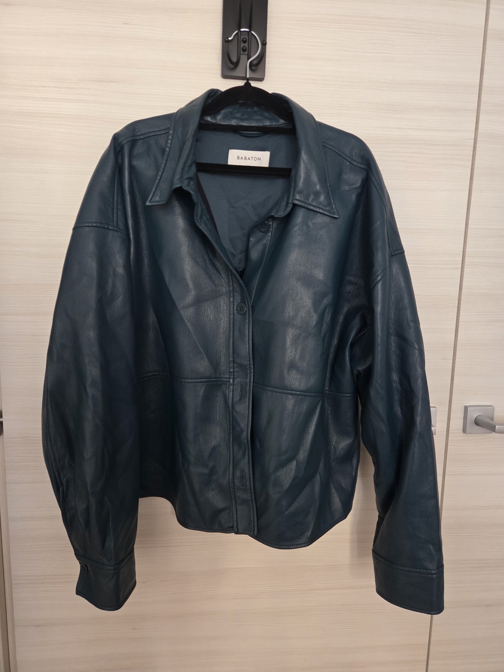 Aritizia Babaton Dark Teal Faux Leather Shirt Jacket - Women's XL